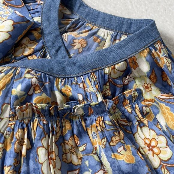 Current Air Split Neck Top Blouse Sz XL Floral Flutter Sleeve Boho Airy Peasant - Picture 5 of 10